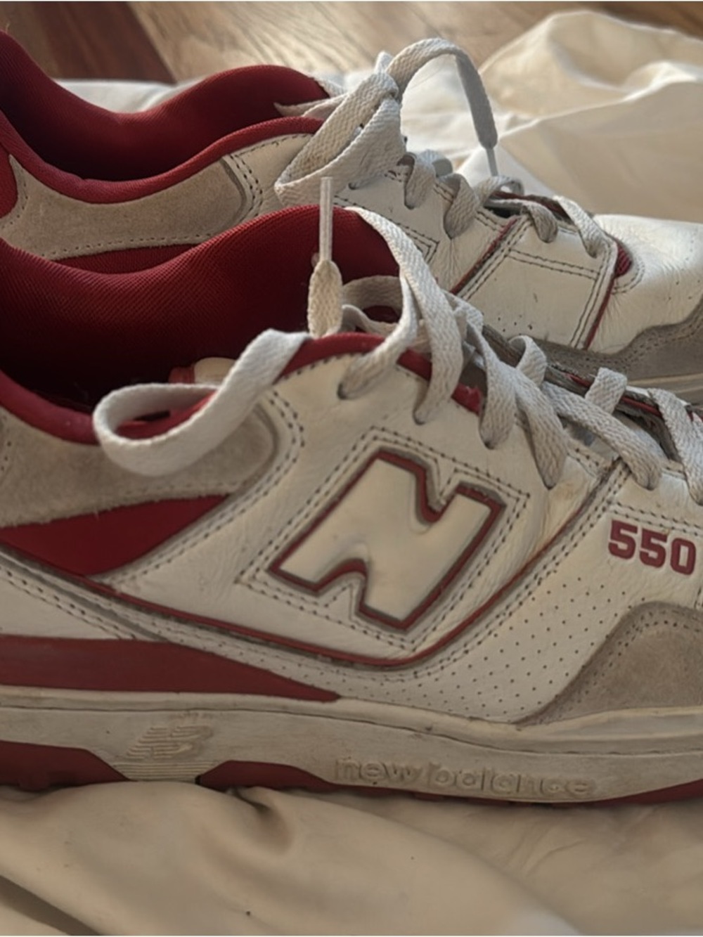 New Balance 550 White and Red Retro Leather Sneakers
